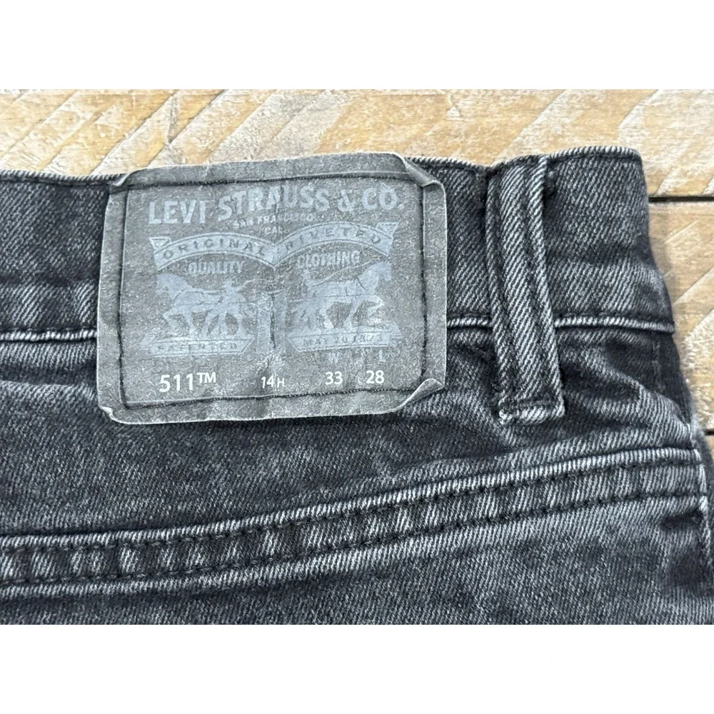 Levi’s 511 Fit Slim Straight Jeans Black Washed - Husky Boys Size 14 W 33 L 28